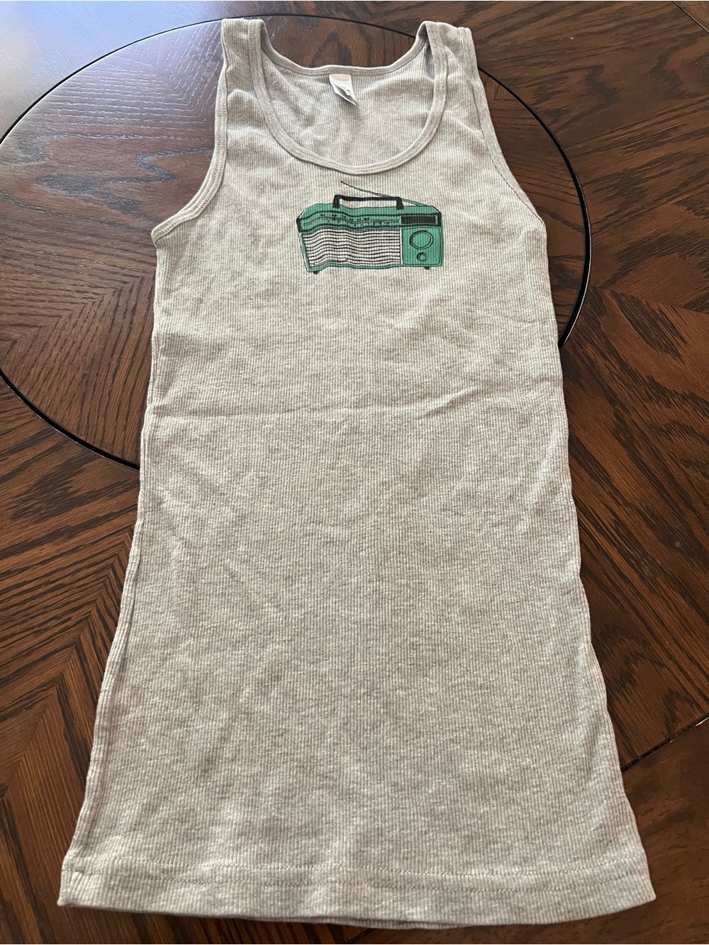 American Apparel Gray Graphic Print Ribbed Knit Scoop Neck Tank Top Women’s L532
